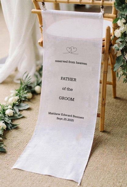 Reserved from Heaven Wedding Chair Sign, Father of the Groom Memorial Banner, Personalized Remembrance Seat Sign, Custom Wedding Tribute