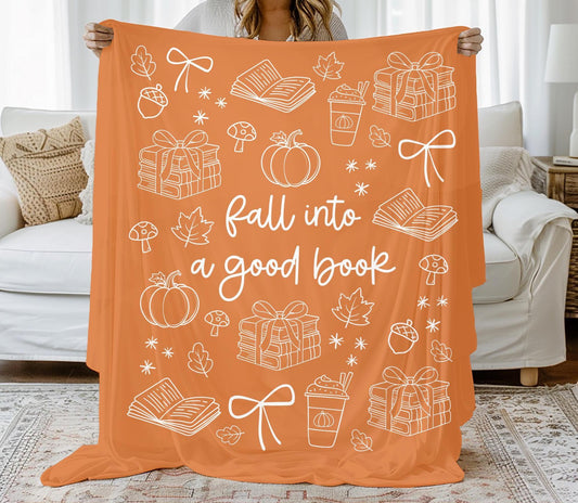 Fall Into a Good Book, Fall Book Lover Throw Blanket, Fall Book Blanket, Fall Book Lover Gift, Reading Nook Blanket, Fall Book Throw Blanket