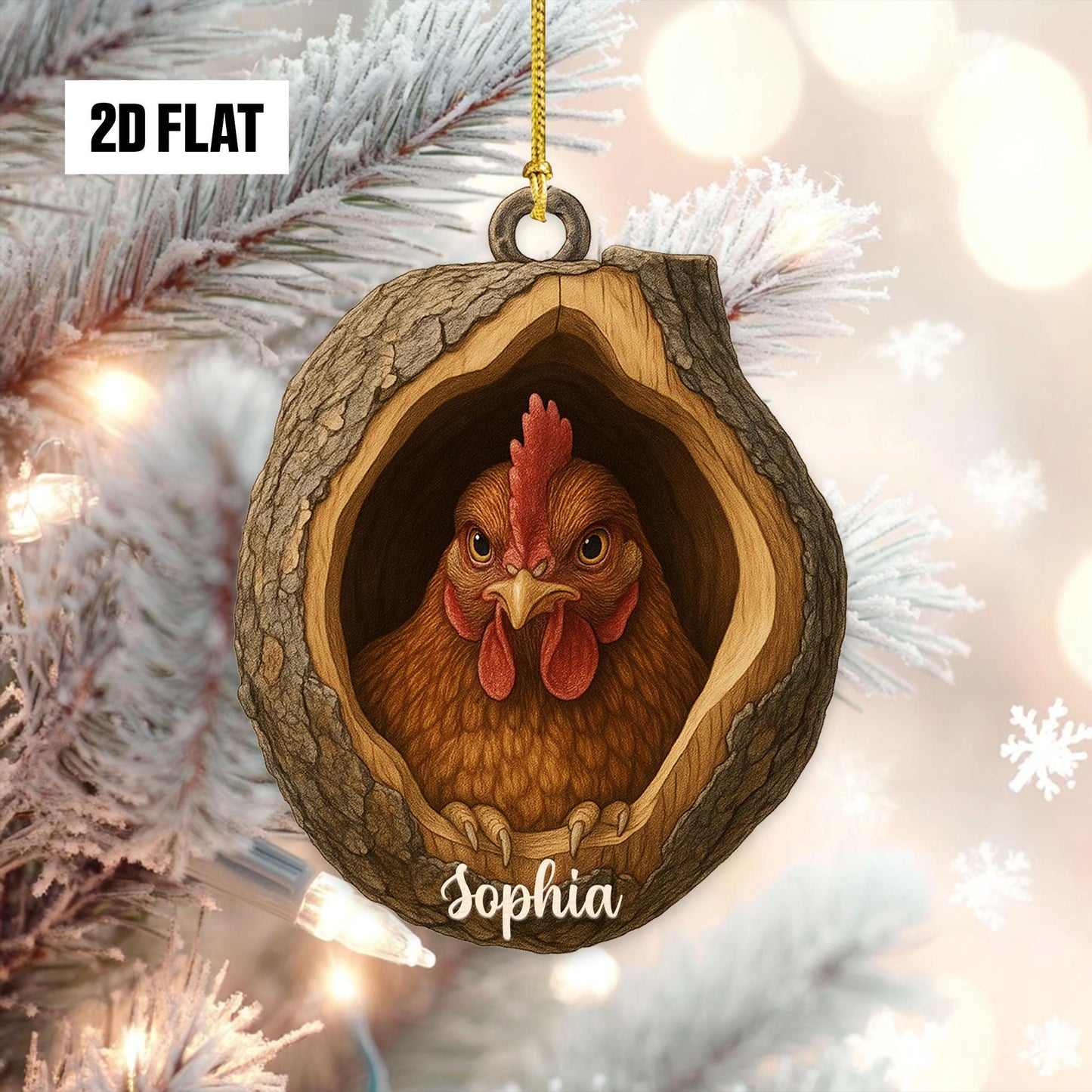 Personalized Chicken 2D Flat Ornament, Custom Farmhouse Christmas Tree Ornament, Farm Christmas Home Decor, Xmas Gift for Farmer
