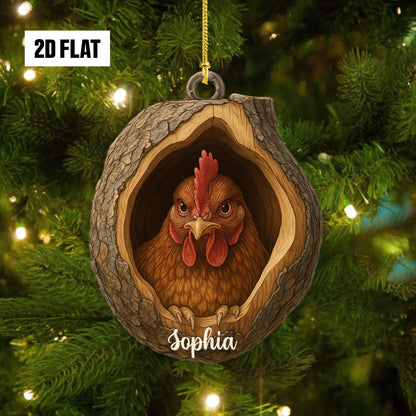 Personalized Chicken 2D Flat Ornament, Custom Farmhouse Christmas Tree Ornament, Farm Christmas Home Decor, Xmas Gift for Farmer