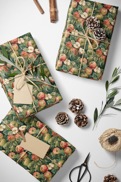 Farmers Market Wrapping Paper Roll Country Rustic Apples Farmhouse Style Eco Friendly Fruit Orchard Kitchen Gift Wrap #45