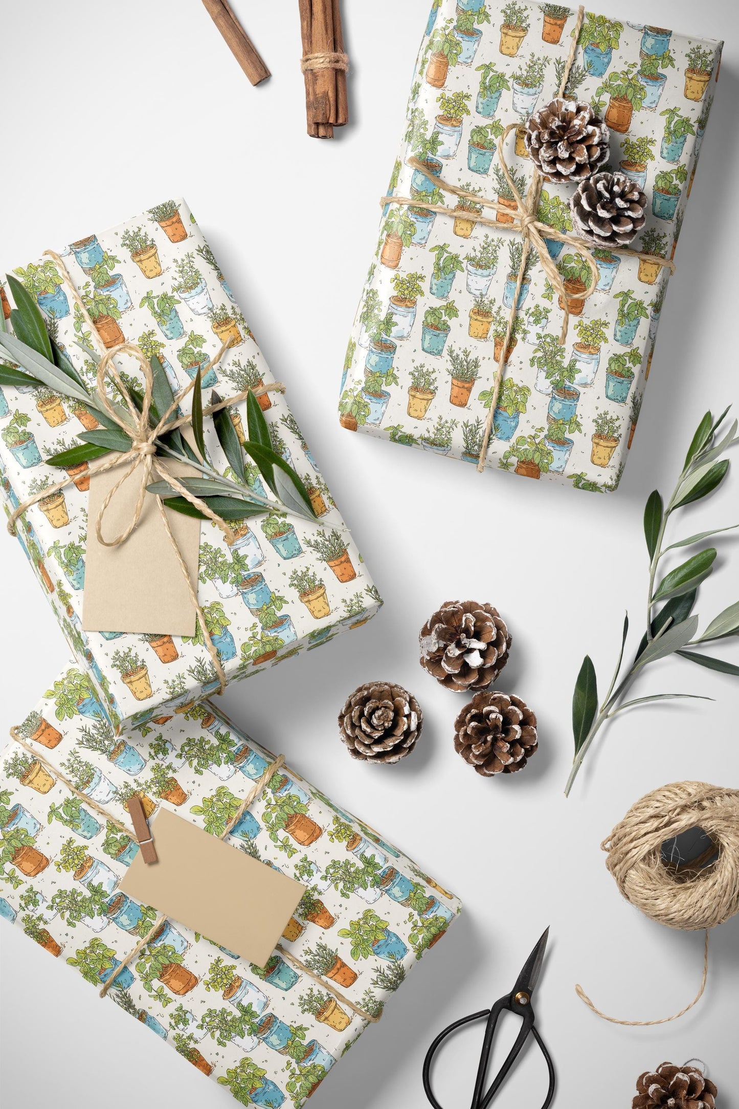 Farmers Market Wrapping Paper Roll Eco Rustic Herbs Theme Farmhouse Kitchen Basil Thyme Parsley Organic Gift Wrap #41