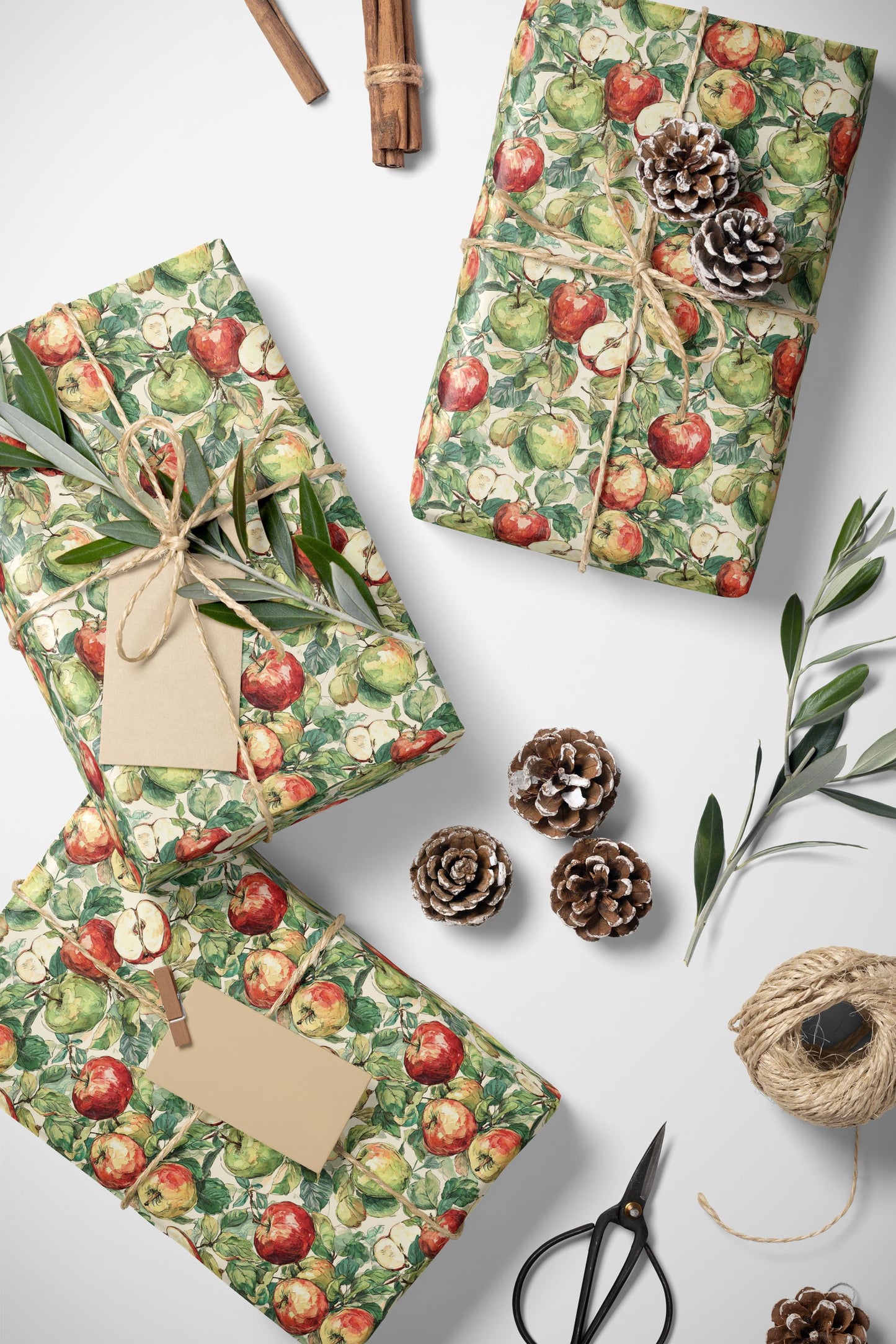 Farmers Market Wrapping Paper Roll Farm Fresh Apples Rustic Farmhouse Kitchen Organic Eco Country Fruit Gift Wrap #46