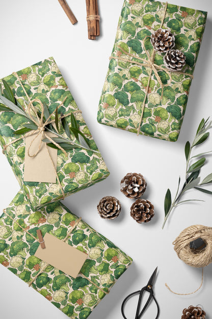 Broccoli Farmers Market Wrapping Paper Roll Colorful Fruits and Vegetables Rustic Farmhouse Eco Kitchen Organic Gift Wrap Design #10