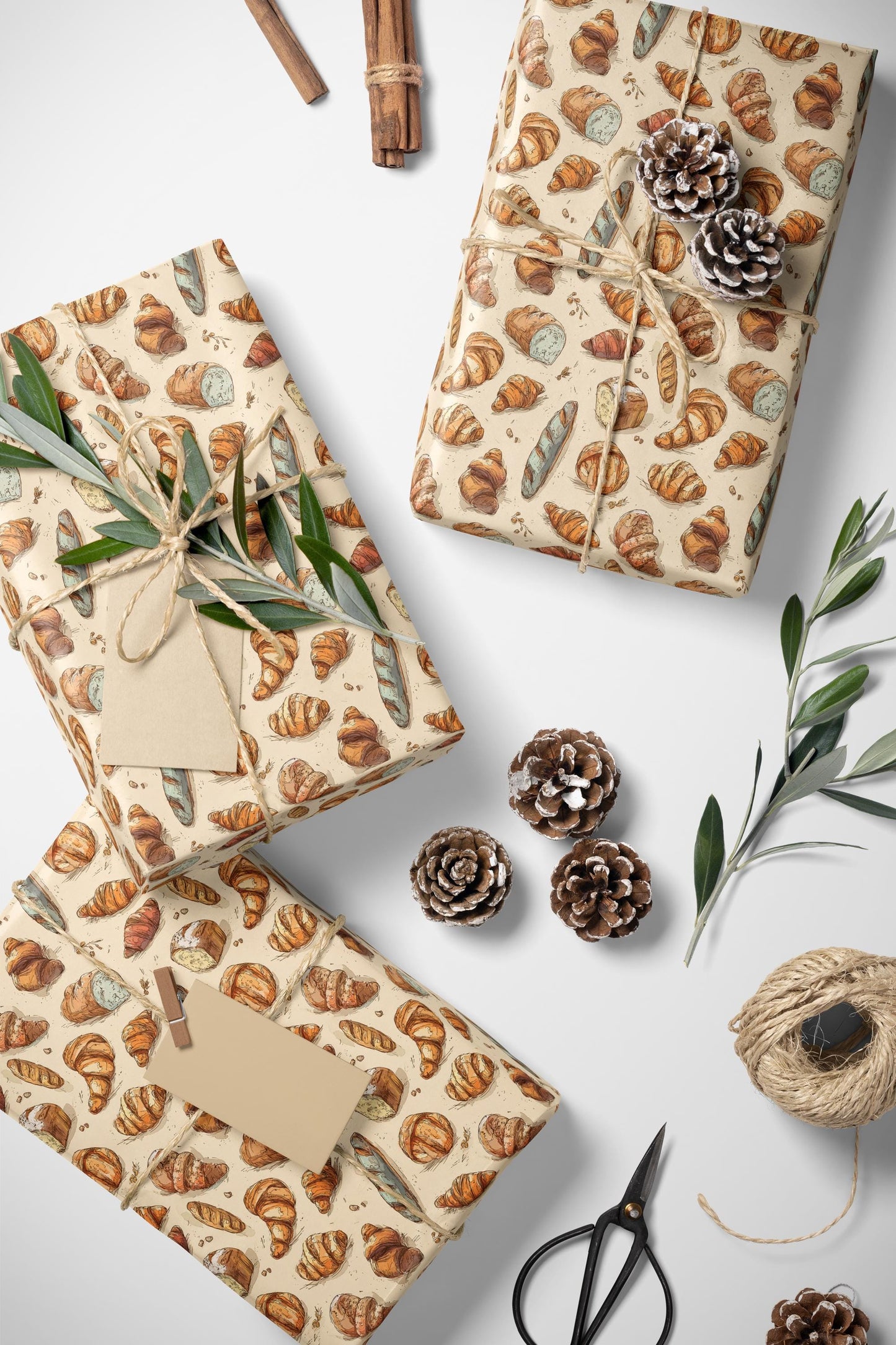 Farmers Market Wrapping Paper Roll Farmhouse Rustic Baguettes and Croissants French Bakery Style Eco Kitchen Foodie Gift Wrap #25