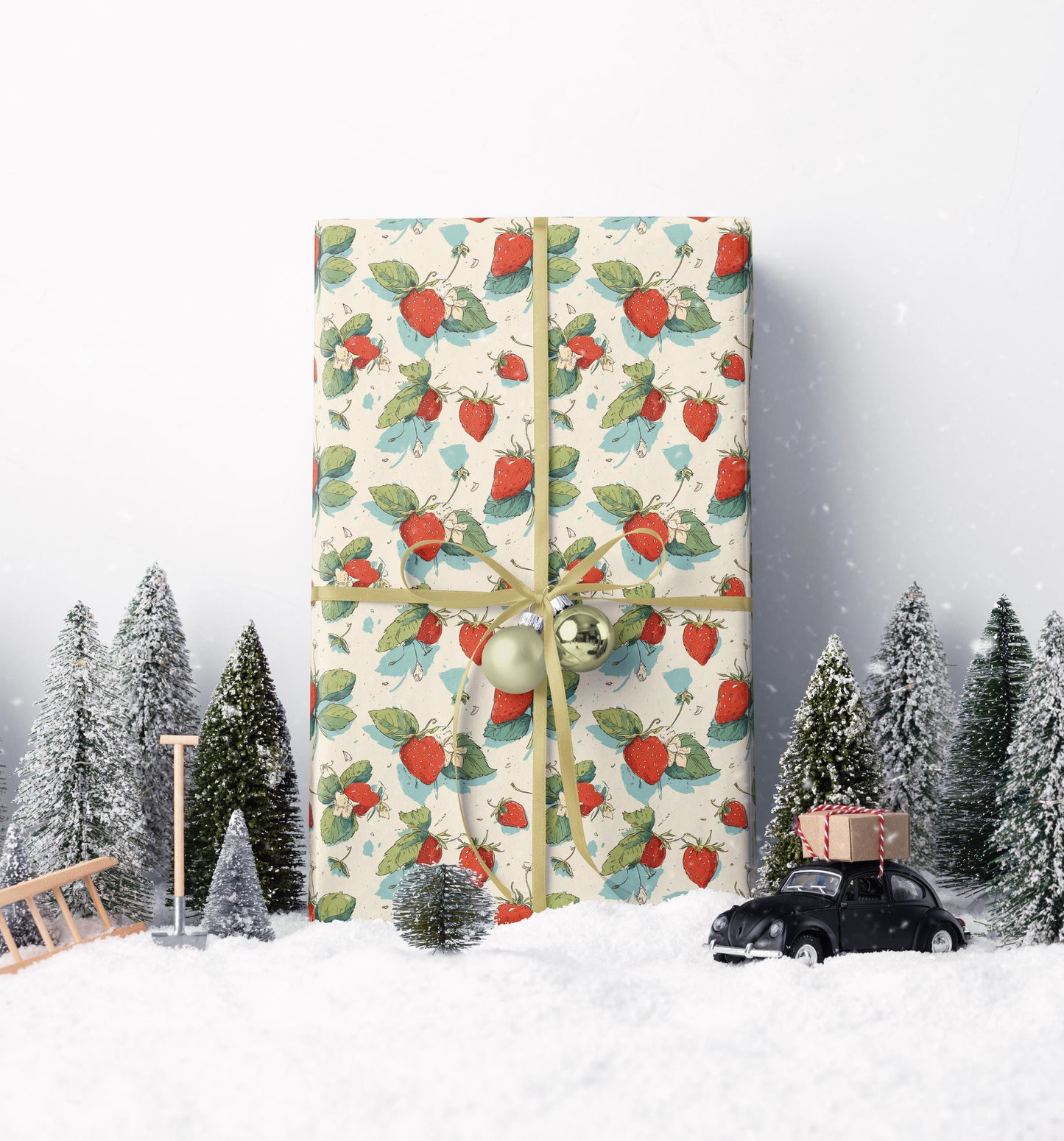 Farmers Market Wrapping Paper Roll Rustic Farm Fresh Strawberries Fruit Illustration Eco Friendly Farmhouse Kitchen Gift Wrap #37