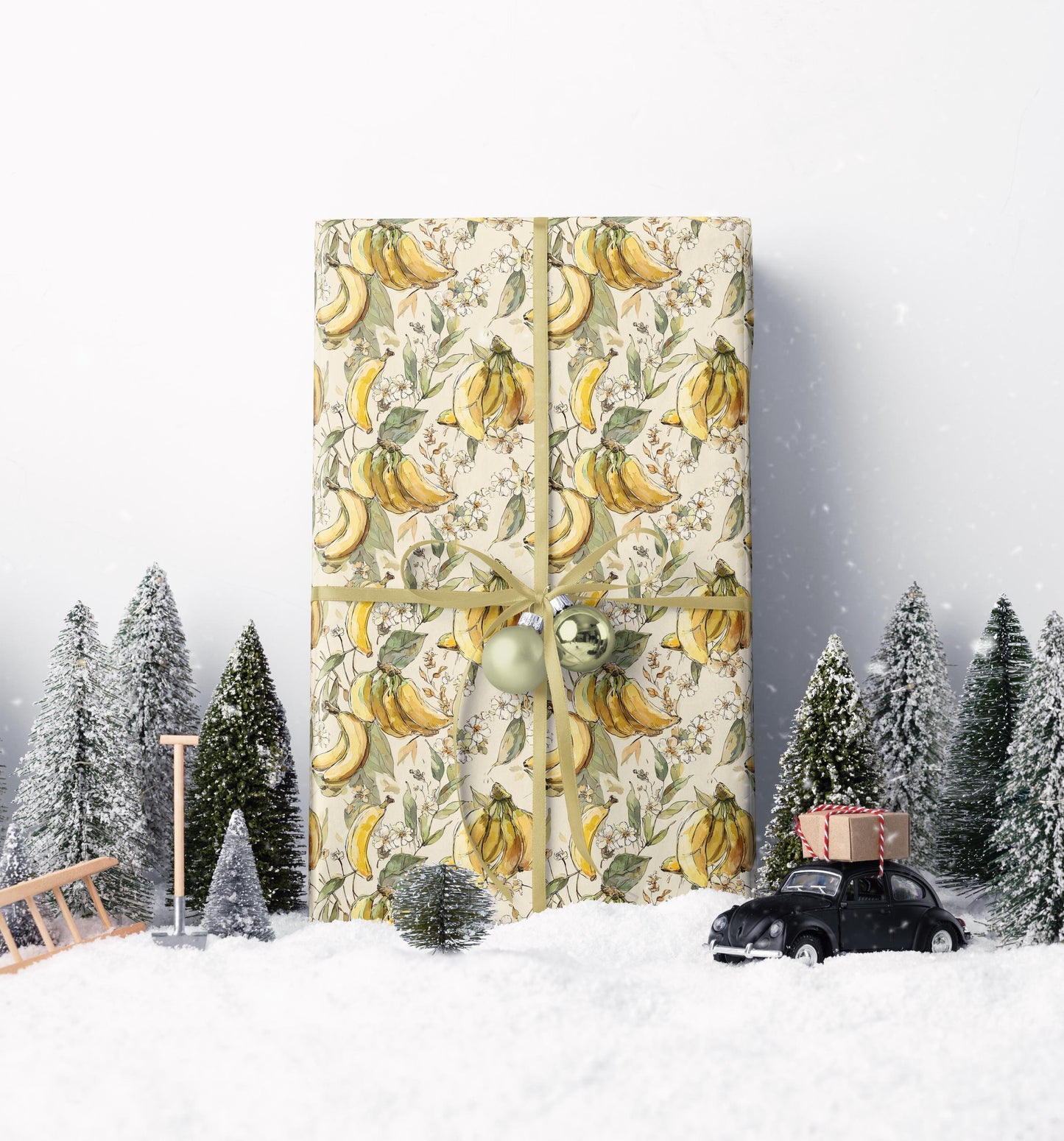 Farmers Market Wrapping Paper Roll Rustic Farmhouse Bananas Fruit Design Eco Friendly Country Kitchen Tropical Gift Wrap #49