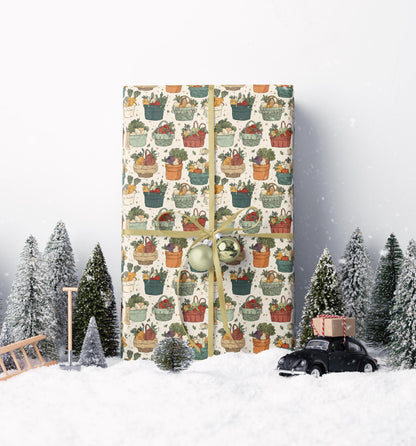Farmers Market Wrapping Paper Roll Vintage Style Fruits and Veggies Illustration Rustic Country Farm Fresh Kitchen Gift Wrap #2