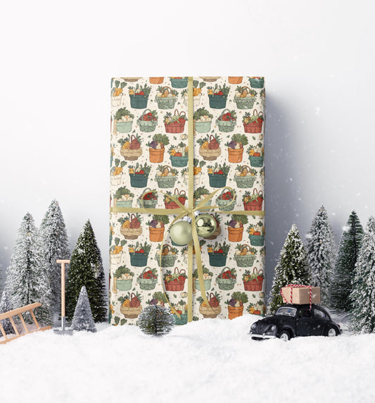 Farmers Market Wrapping Paper Roll Vintage Style Fruits and Veggies Illustration Rustic Country Farm Fresh Kitchen Gift Wrap #2