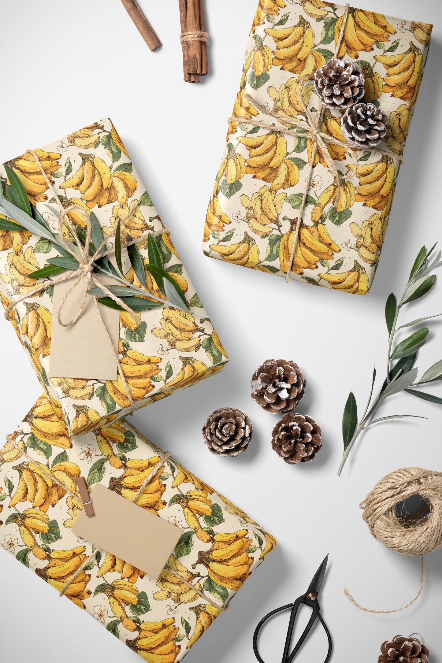 Bananas Farmers Market Wrapping Paper Roll Colorful Rustic Produce Design Tropical Fruits Farmhouse Eco Friendly Gift Wrap #5