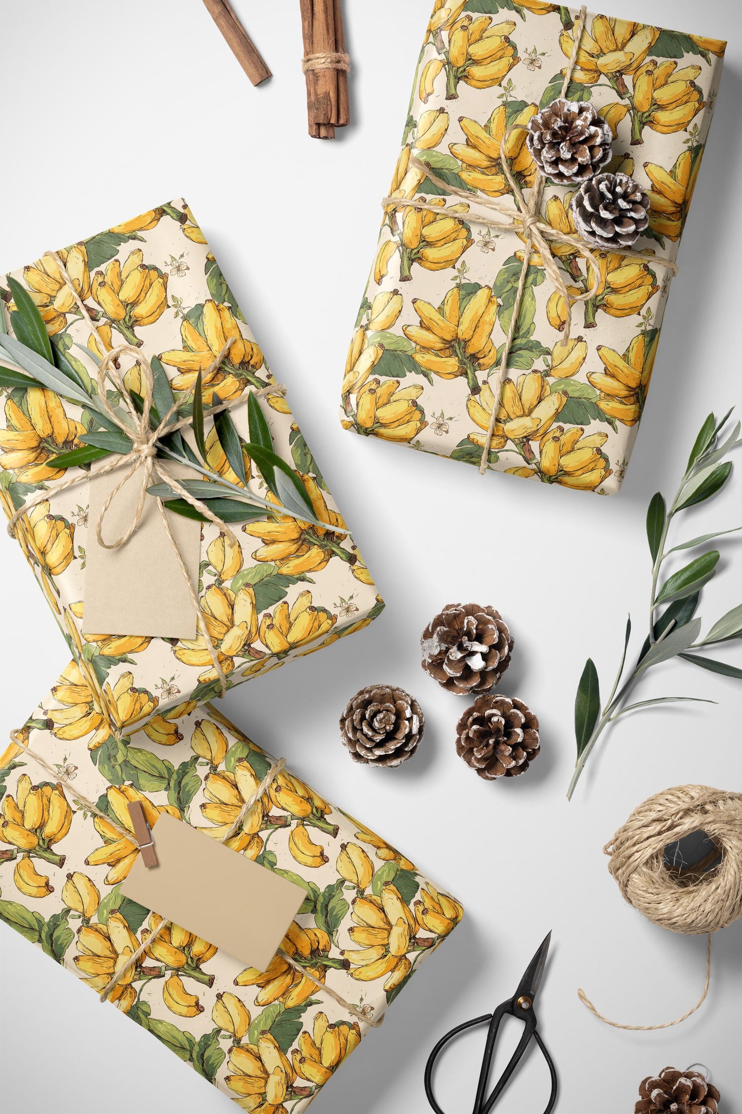 Farmers Market Bananas Wrapping Paper Roll Farm Fresh Fruits Rustic Eco Kitchen Foodie Farmhouse Gift Wrap Design #6