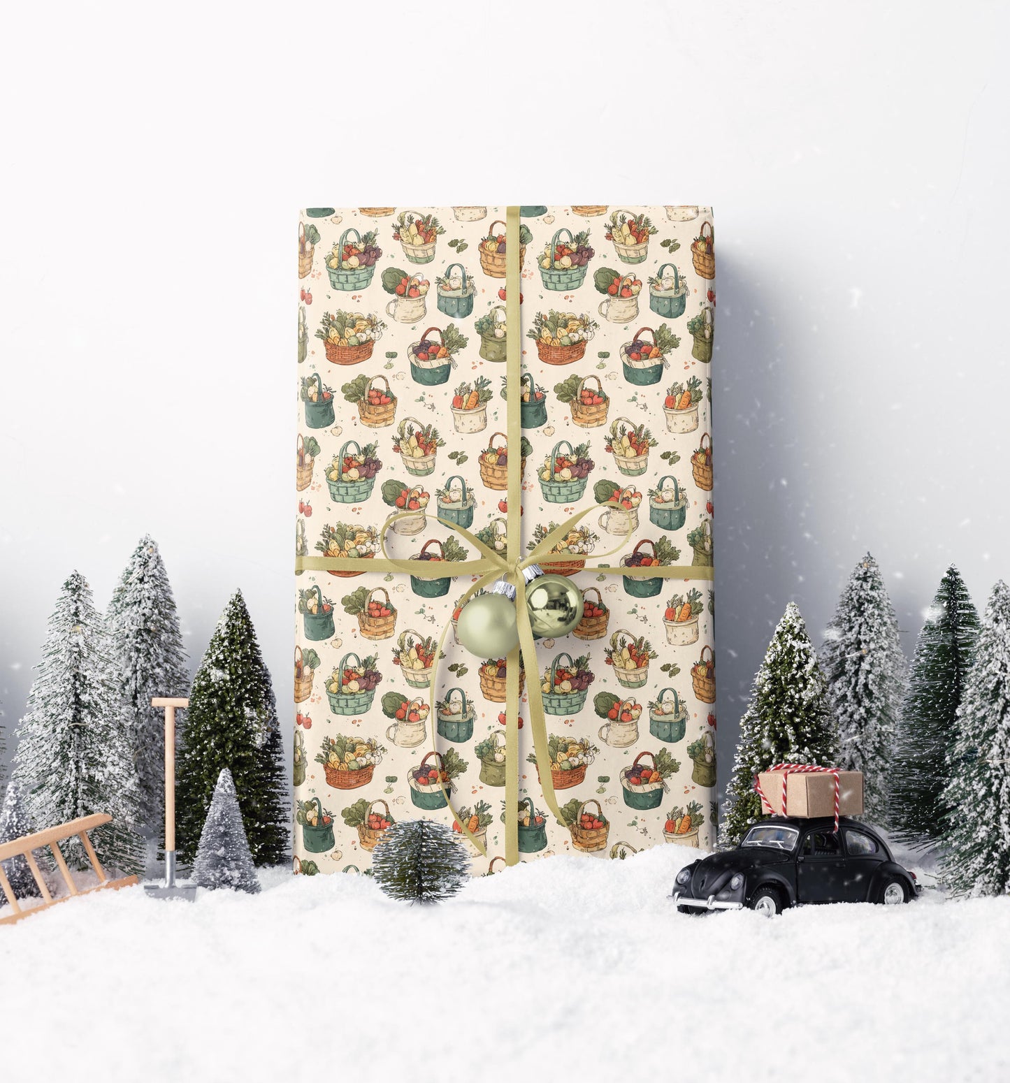 Farmers Market Wrapping Paper Roll Rustic Farmhouse Gift Wrap with Fruits Vegetables Organic Produce Kitchen Party Theme #3