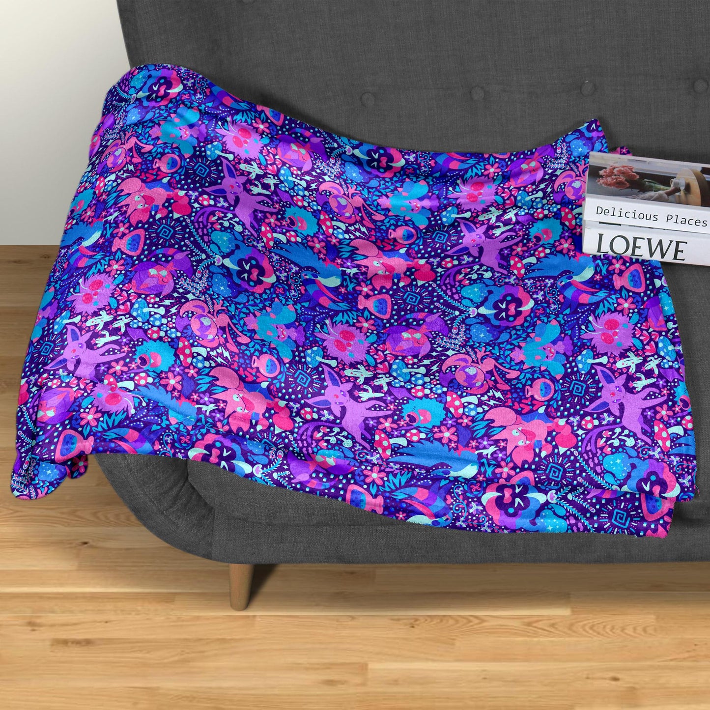 Espeon and Cosmog Fleece Blanket, Cozy Throw for Bedroom Living Room, Soft Cotton Bedding,  Home Decor Throw Blanket, Espeon Blanket Gifts