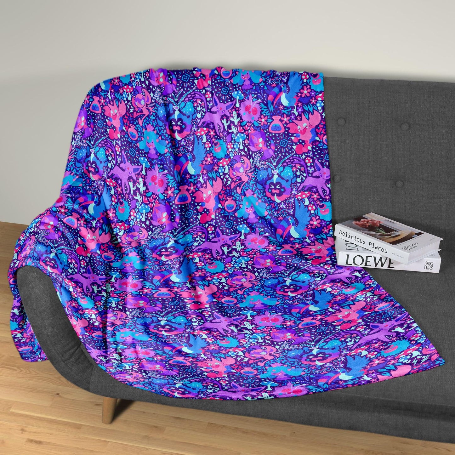 Espeon and Cosmog Fleece Blanket, Cozy Throw for Bedroom Living Room, Soft Cotton Bedding,  Home Decor Throw Blanket, Espeon Blanket Gifts