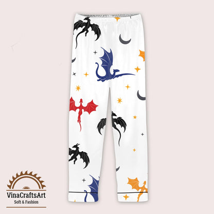 Dragon Pajamas Set, Fantasy Nightwear for Women, Colorful Dragon Moon Star Pajamas Set, Fourth Wing Pajamas Set