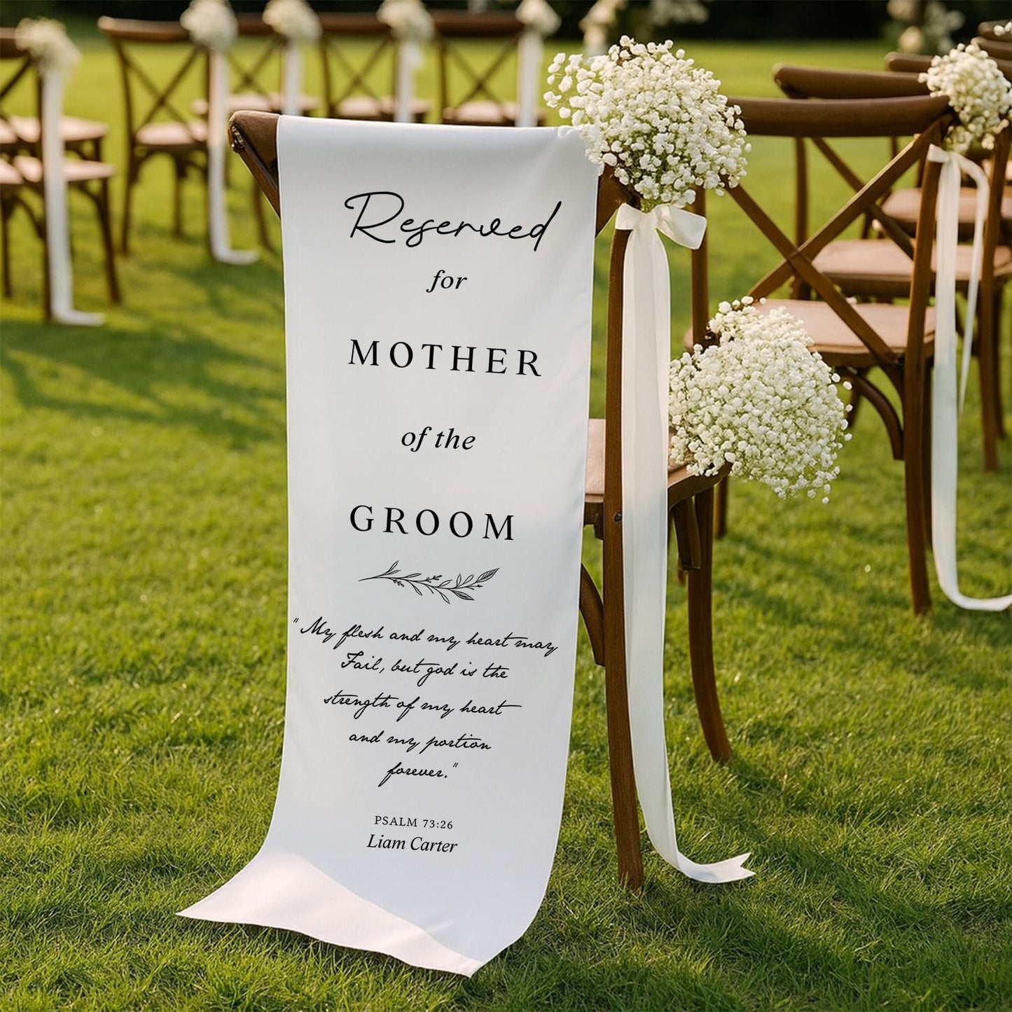 Mother of the Groom Reserved Chair Sign, Wedding Memorial Banner – Linen Remembrance Sign for Ceremony, Personalized Tribute Wedding Decor