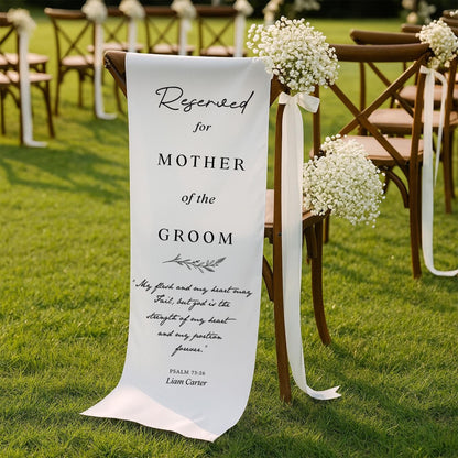 Mother of the Groom Reserved Chair Sign, Wedding Memorial Banner – Linen Remembrance Sign for Ceremony, Personalized Tribute Wedding Decor