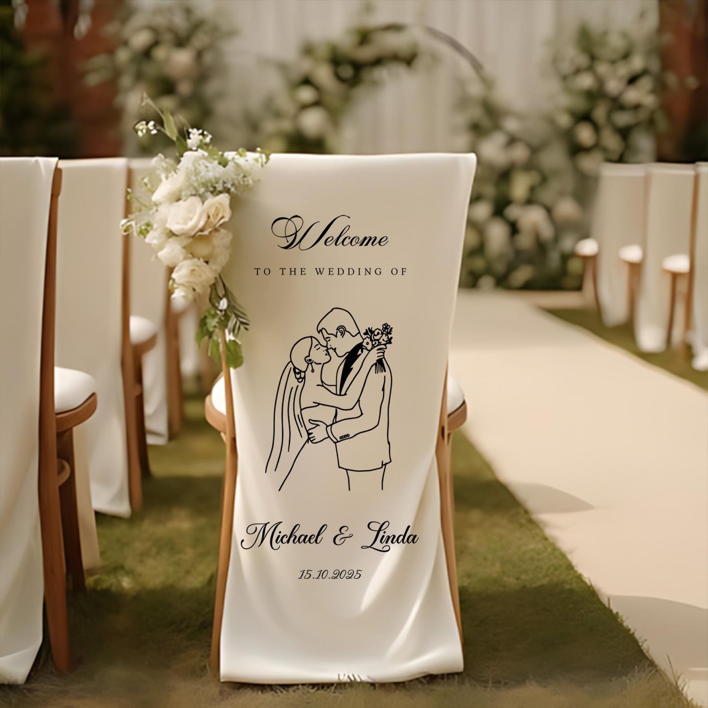 Personalized Fabric Wedding Welcome Sign – Custom Ceremony Entrance Banner | Modern Minimalist Wedding Decor | Welcome To Our Wedding