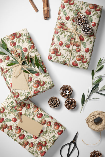 Farmers Market Wrapping Paper Roll Country Farmhouse Style Red Tomatoes Vegetables Rustic Kitchen Eco Organic Gift Wrap Design #15