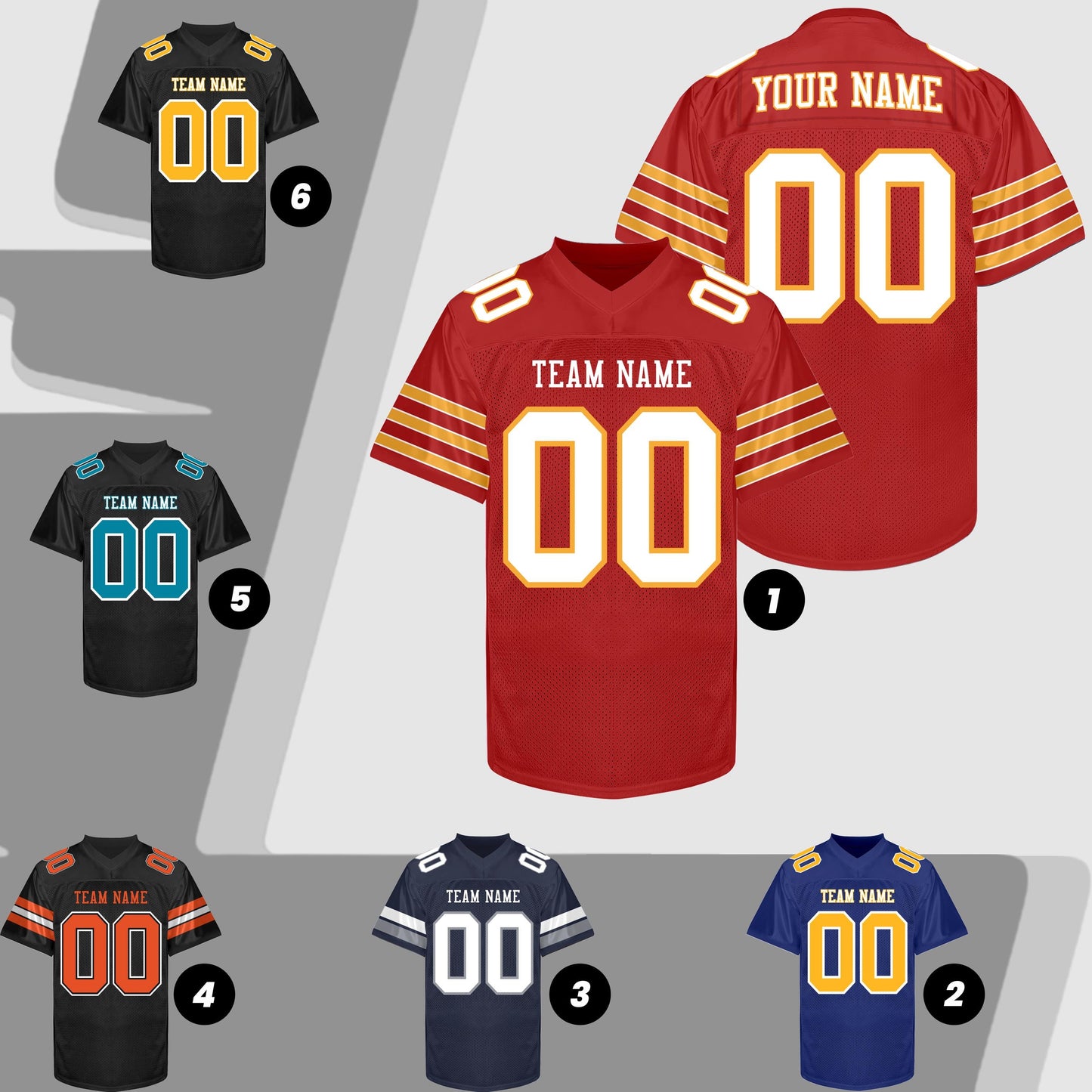 Customized Red and Gold Football Jersey Men Women Youth Kids, Football Shirt Printed Name Number and Logo, College Practice Football Uniform