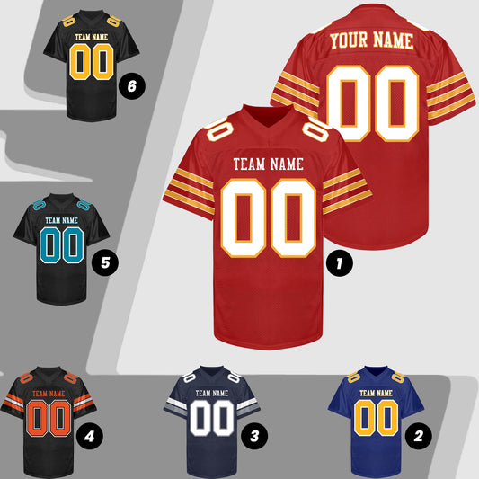 Customized Red and Gold Football Jersey Men Women Youth Kids, Football Shirt Printed Name Number and Logo, College Practice Football Uniform