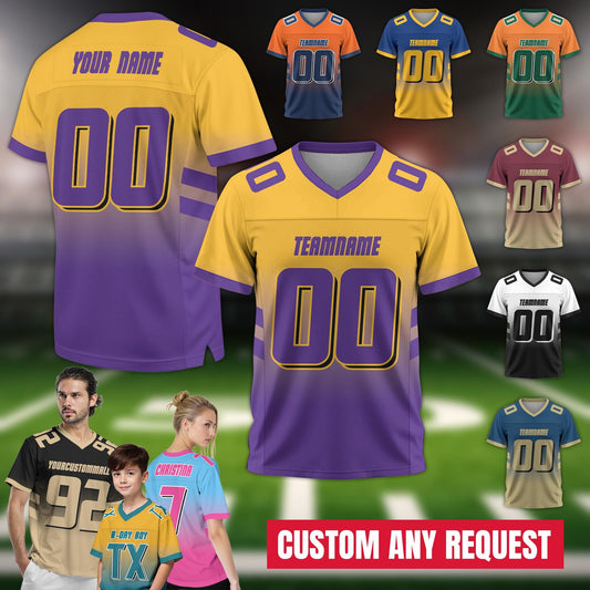 Custom Front Back Football Jersey Team Name number, Personalized Concert Outfit Football fan Gift for Adult Kid Short Sleeves V-Neck Shirt