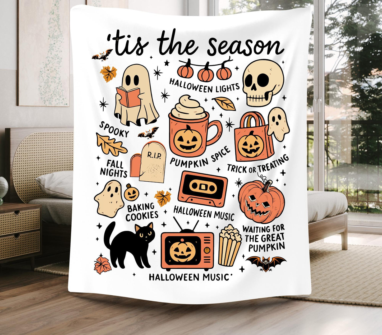Cozy Halloween Velveteen Plush Blanket, Spooky Throw, Fall Decor, Pumpkin Season Gift, Spooky Season Blanket, Cute Halloween Blanket