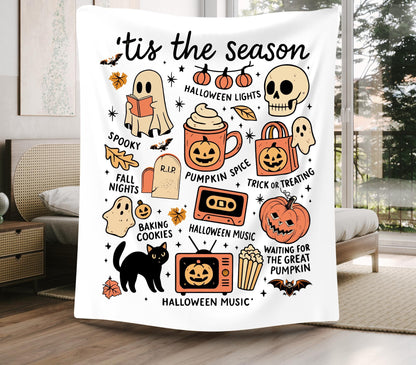 Cozy Halloween Velveteen Plush Blanket, Spooky Throw, Fall Decor, Pumpkin Season Gift, Spooky Season Blanket, Cute Halloween Blanket