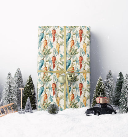 Farmers Market Wrapping Paper Roll Farm Fresh Carrots Rustic Country Farmhouse Eco Friendly Organic Kitchen Gift Wrap #60