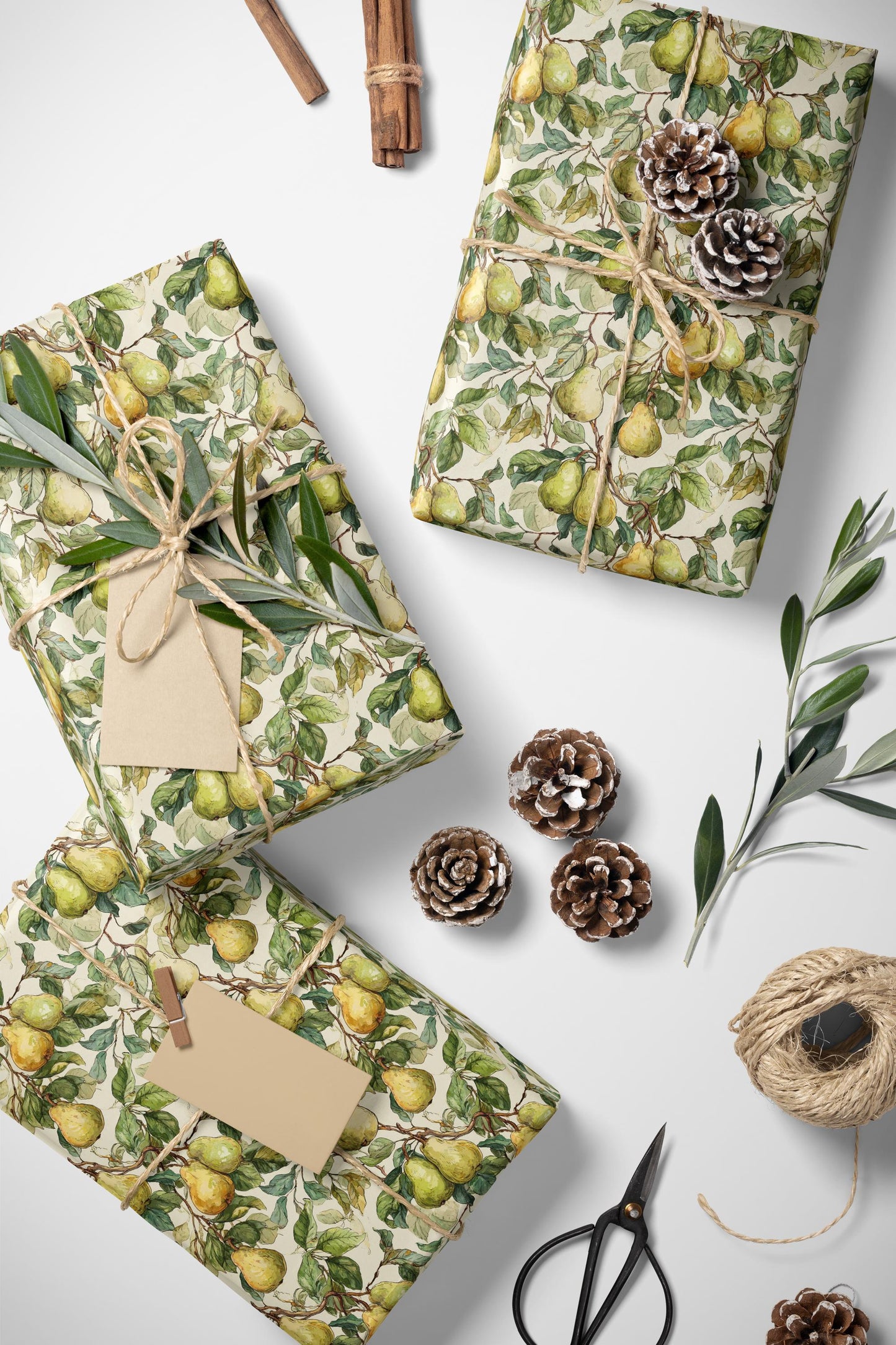 Farmers Market Wrapping Paper Roll Eco Rustic Pears Design Farm Fresh Fruit Farmhouse Country Kitchen Organic Gift Wrap #64