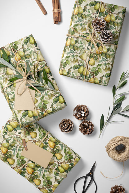 Farmers Market Wrapping Paper Roll Eco Rustic Pears Design Farm Fresh Fruit Farmhouse Country Kitchen Organic Gift Wrap #64