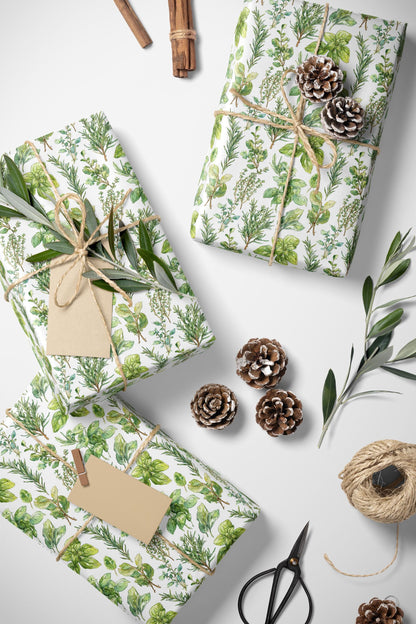 Farmers Market Wrapping Paper Roll Farm Fresh Herbs Rustic Kitchen Basil Parsley Thyme Eco Friendly Farmhouse Gift Wrap #54