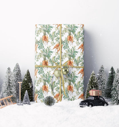 Farmers Market Wrapping Paper Roll Farmhouse Rustic Carrots Illustration Organic Eco Country Kitchen Vegetables Gift Wrap #59