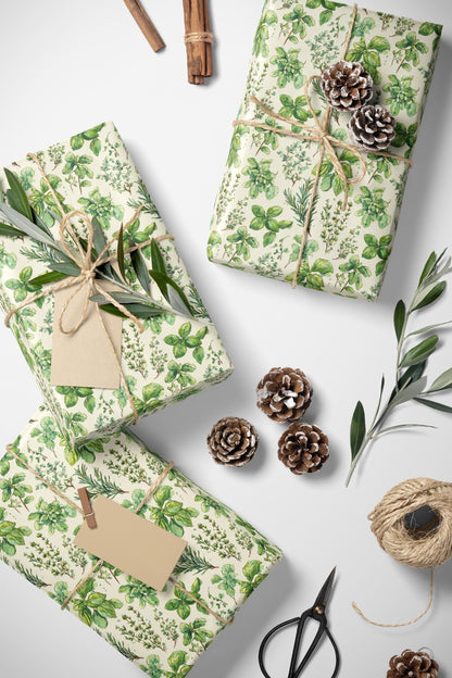 Farmers Market Wrapping Paper Roll Rustic Country Herbs Illustration Basil Rosemary Parsley Eco Farmhouse Kitchen Gift Wrap #55
