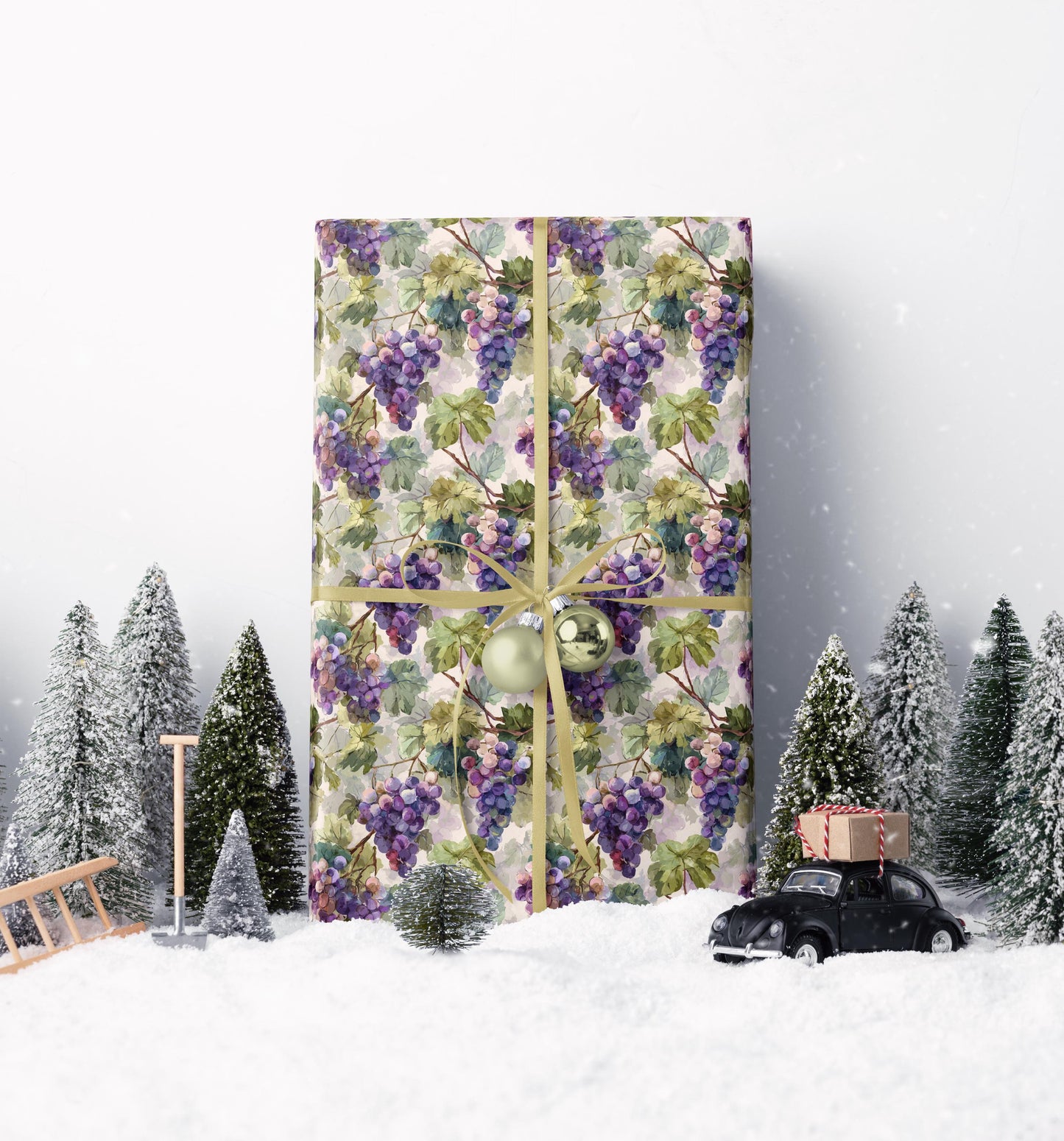 Farmers Market Wrapping Paper Roll Farmhouse Rustic Grapes Design Vineyard Fruit Eco Kitchen Country Organic Gift Wrap #53