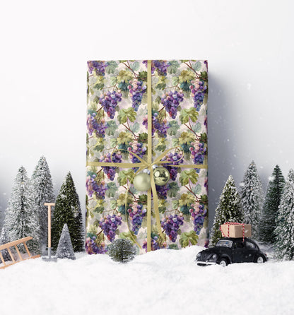 Farmers Market Wrapping Paper Roll Farmhouse Rustic Grapes Design Vineyard Fruit Eco Kitchen Country Organic Gift Wrap #53