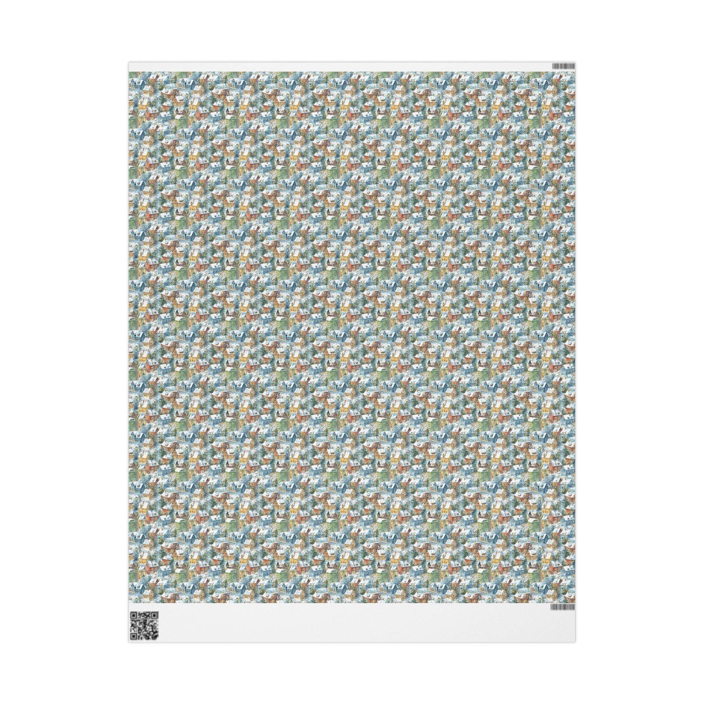 Christmas village Wrapping Paper, Vintage-Inspired Gift Wrap Roll, Retro Nordic Print for Holidays