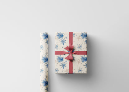 Blue Christmas Wrapping Paper Roll, Vintage Scandinavian Gift Wrap, Retro Print for Holiday Packaging #16