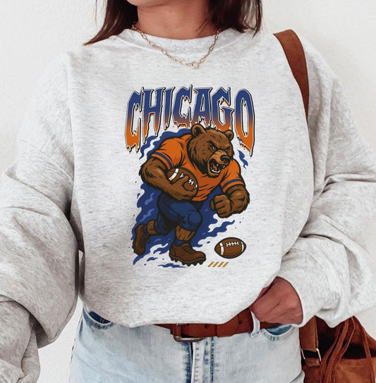 Graphic Chicago Mascot Football Sweatshirt, Game Day Gift Shirt, Chicago Football Fan Tee, Retro Chicago Team Shirt, Sport Mascot Gifts