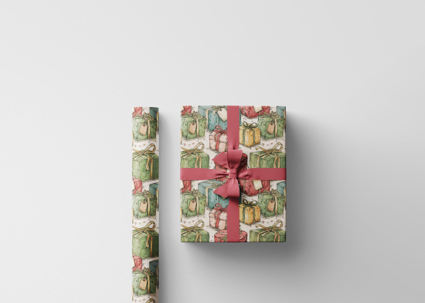 Retro Christmas Wrapping Paper Roll, Custom Vintage Style Holiday Wrap, Nordic Christmas Gift Design #27