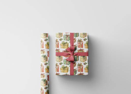 Vintage Christmas Wrapping Paper Roll, Custom Retro Holiday Gift Wrap with Swedish-Inspired Print #26
