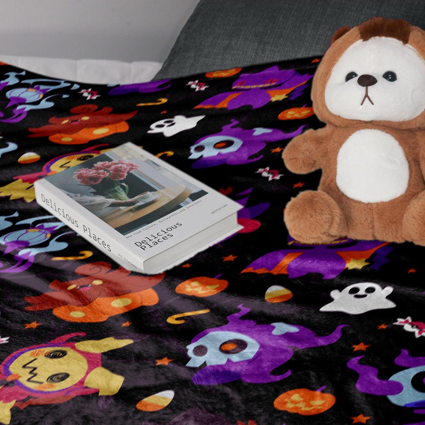 Mewtwo and Eevee Blanket, Kawaii Fleece Blanket, Cozy Baby Blanket, Space Throw Blanket, Cotton Fleece Bedding Decor, Mewtwo Blanket Gifts