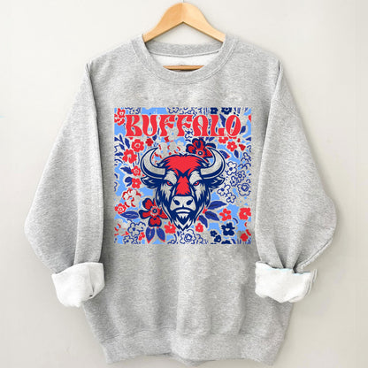 Buffalo Team Mascot Shirt, Floral Spirit Mascot Sweatshirt, Game Day Tee, Abstract Flower Football Sports Shirt, Cheerleader Gift Shirt