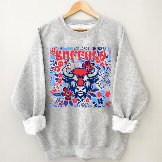 Buffalo Team Mascot Shirt, Floral Spirit Mascot Sweatshirt, Game Day Tee, Abstract Flower Football Sports Shirt, Cheerleader Gift Shirt