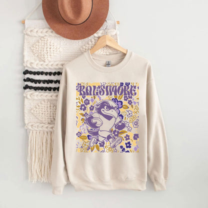 Baltimore Team Mascot Shirt, Floral Spirit Mascot Sweatshirt, Game Day Tee, Abstract Flower Football Sports Shirt, Cheerleader Gift Shirt