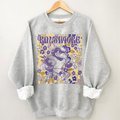 Baltimore Team Mascot Shirt, Floral Spirit Mascot Sweatshirt, Game Day Tee, Abstract Flower Football Sports Shirt, Cheerleader Gift Shirt