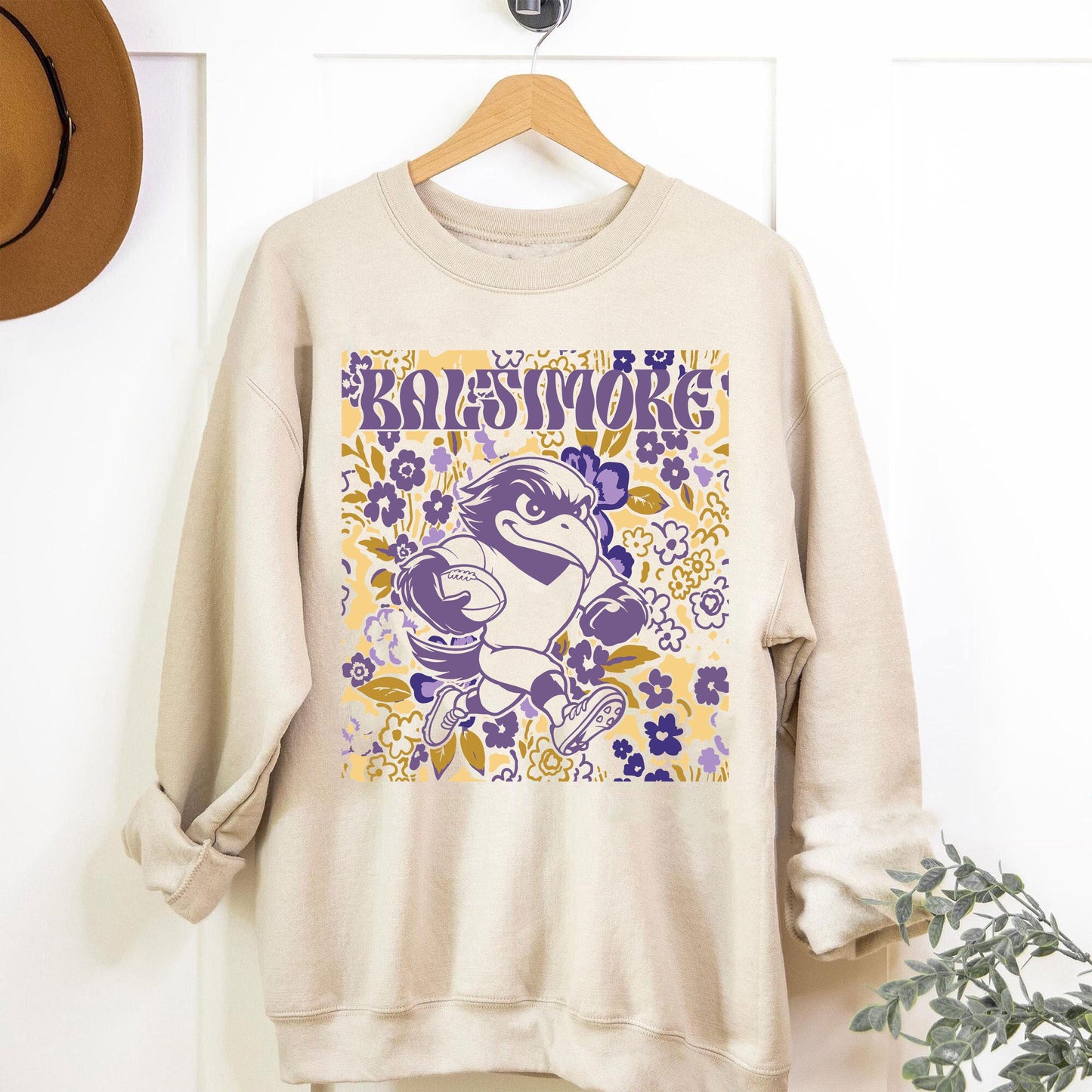 Baltimore Team Mascot Shirt, Floral Spirit Mascot Sweatshirt, Game Day Tee, Abstract Flower Football Sports Shirt, Cheerleader Gift Shirt