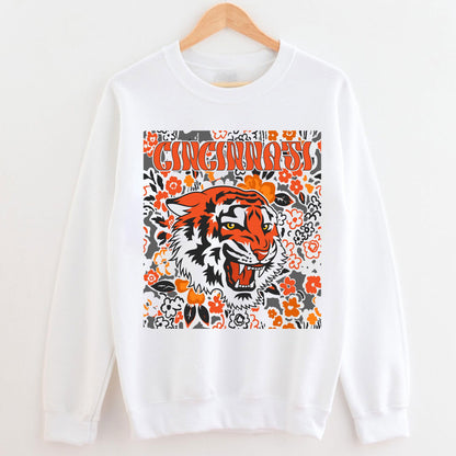 Cincinnati Team Mascot Shirt, Floral Spirit Mascot Sweatshirt, Game Day Tee, Abstract Flower Football Sports Shirt, Cheerleader Gift Shirt