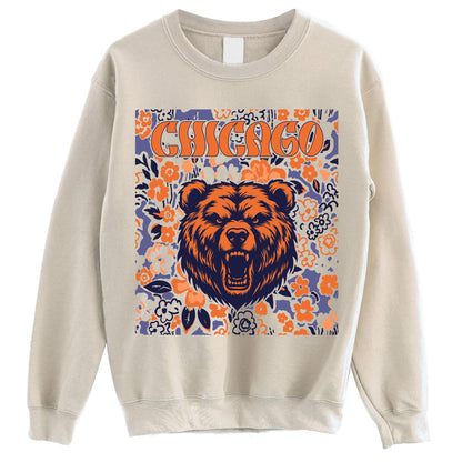 Chicago Team Mascot Shirt, Floral Spirit Mascot Sweatshirt, Game Day Tee, Abstract Flower Football Sports Shirt, Cheerleader Gift Shirt