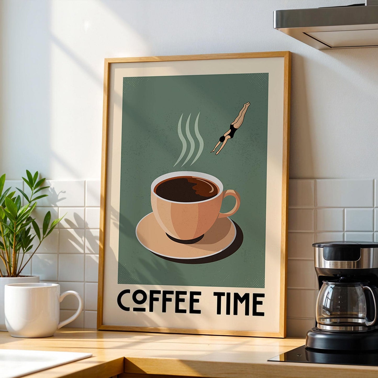 Retro Coffee Poster, Coffee Time, Coffee Bar Art Print, Modern Kitchen Wall Art | Vintage Coffee Poster | Kitchen Art Print for Coffee Lover